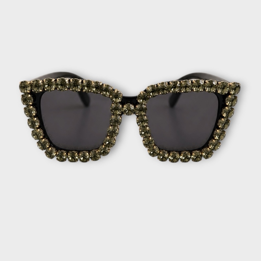 Embellished Black Crystal Cat Eye Sunglasses